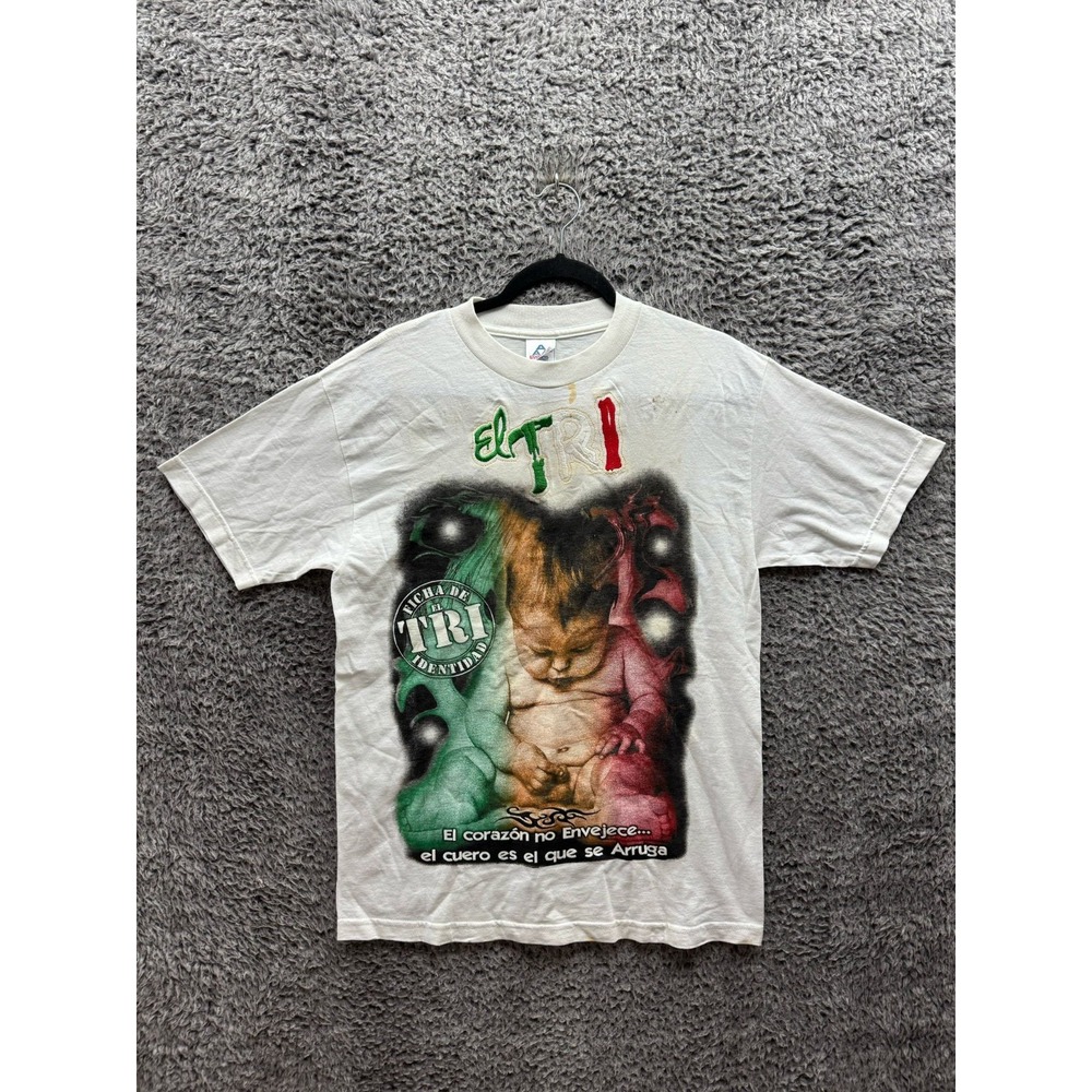 Vintage El Tri Mexican Rock Band Double Sided Graphic T Shirt White Mens Size M